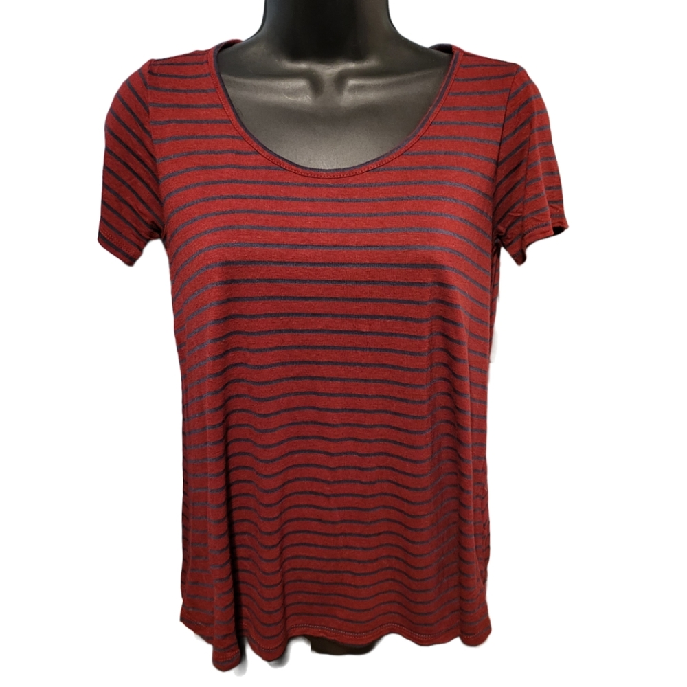 Forever 21 Striped Burgandy & Black Relaxed Tee sz S - Picture 2 of 5